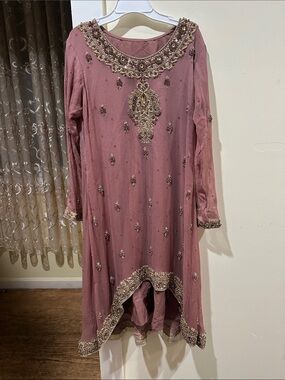 Embellished Mauve high low 3 piece dress